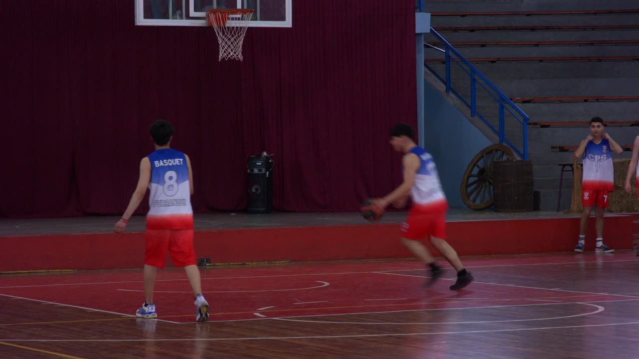 Demo session frame: three players on court, one selected